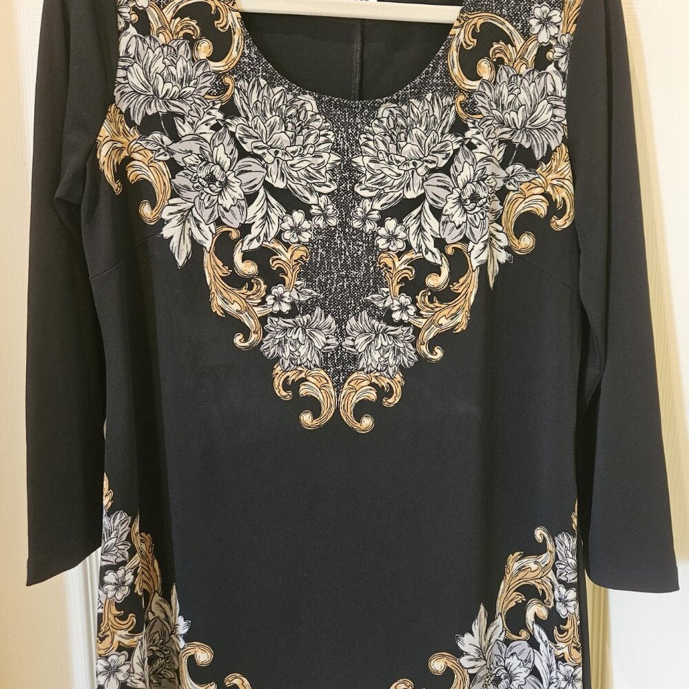 Elegant Black Tunic with Floral and Gold Accents